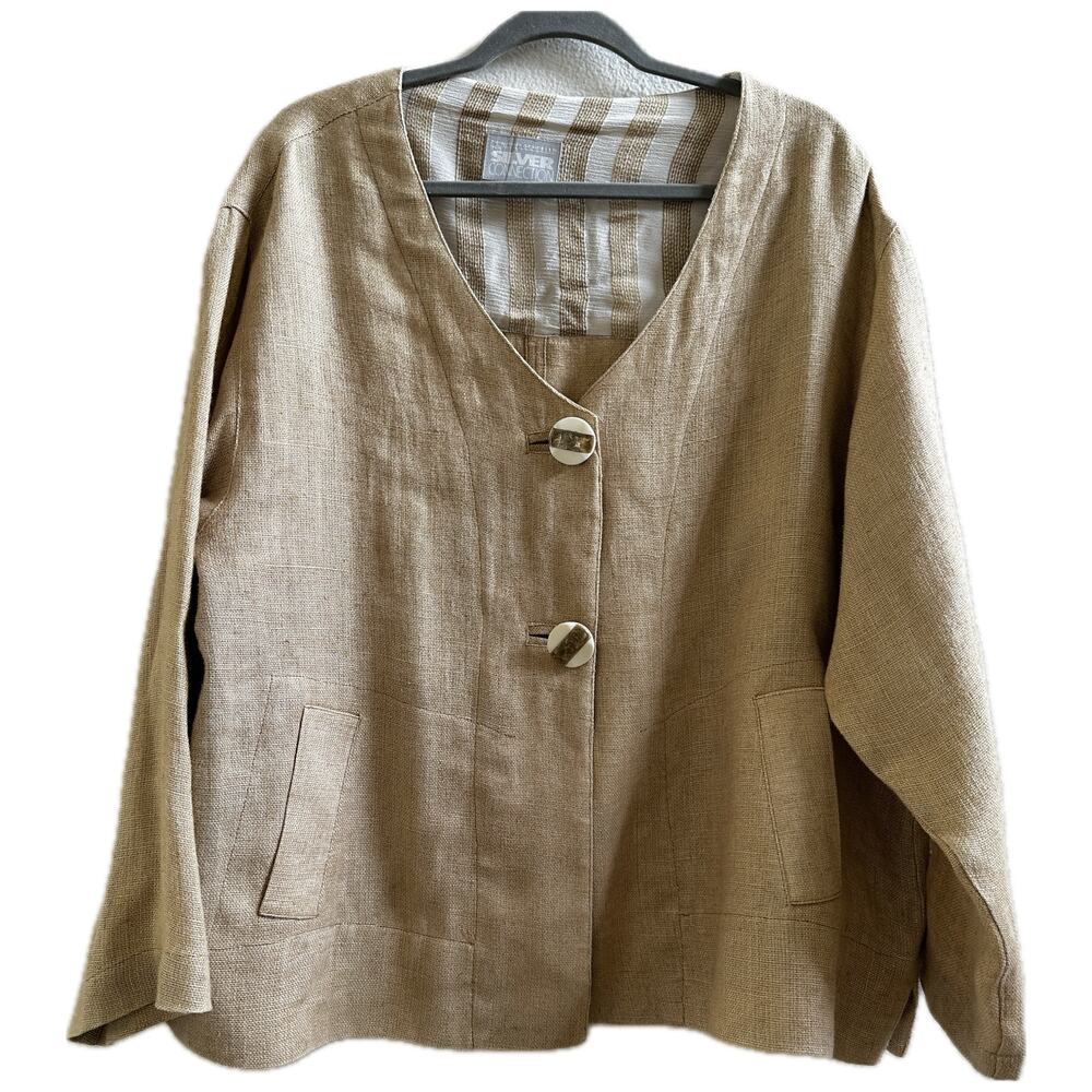 Textured Linen Blazer Beige M Minimalist Coastal Chic Jacket